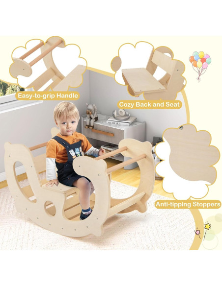 GLACER Arco de Escalada Balanceado 2-en-1 para Niños - Madera Natural