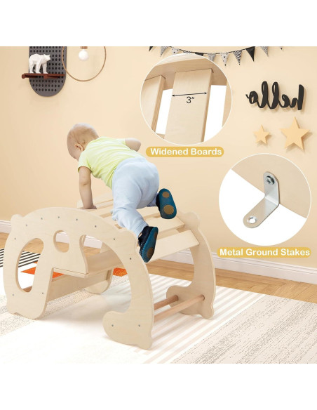 GLACER Arco de Escalada Balanceado 2-en-1 para Niños - Madera Natural