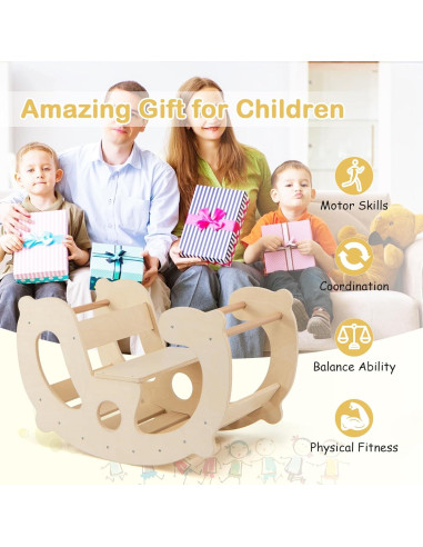 GLACER Arco de Escalada Balanceado 2-en-1 para Niños - Madera Natural