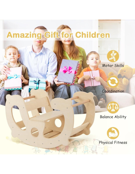 GLACER Arco de Escalada Balanceado 2-en-1 para Niños - Madera Natural