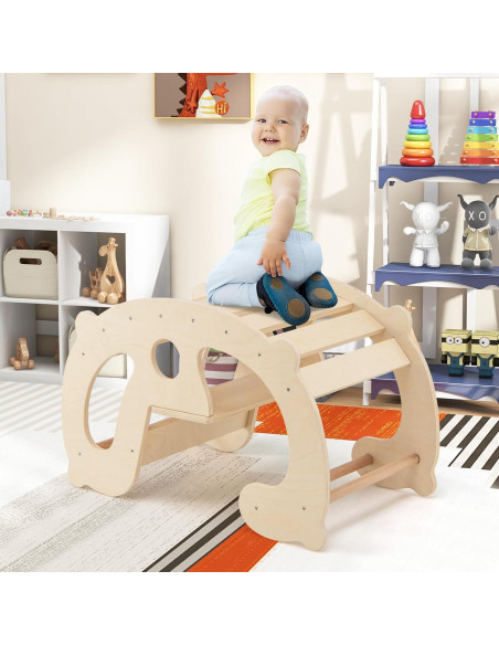 GLACER Arco de Escalada Balanceado 2-en-1 para Niños - Madera Natural