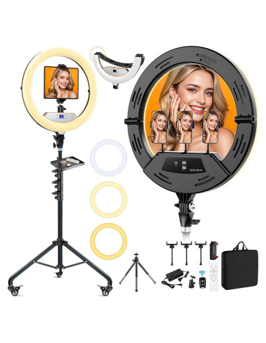 Luz de Anillo LED 22" Auriani con Trípode y Bandeja Ajustable
