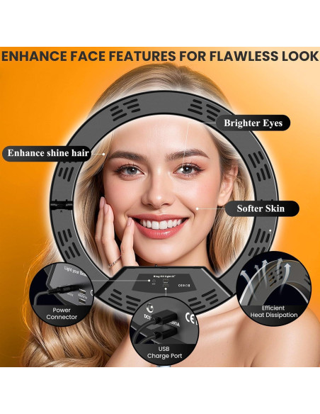 Luz de Anillo LED 22" Auriani con Trípode y Bandeja Ajustable