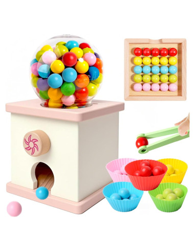 Máquina de Chicles de Madera QimuMku Rosa y Blanca 24.89 cm