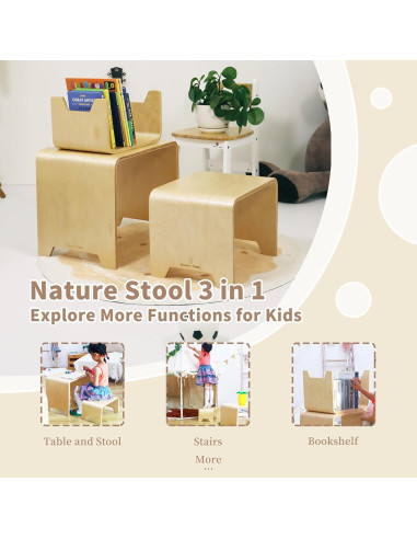 Juego de Taburetes Apilables Damoch 3 en 1 para Niños - Madera Ecológica