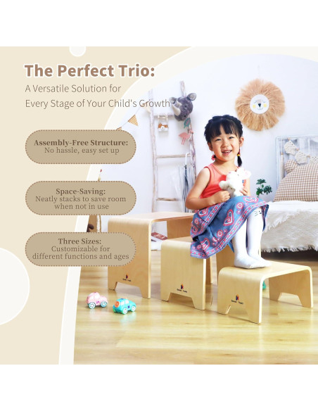 Juego de Taburetes Apilables Damoch 3 en 1 para Niños - Madera Ecológica