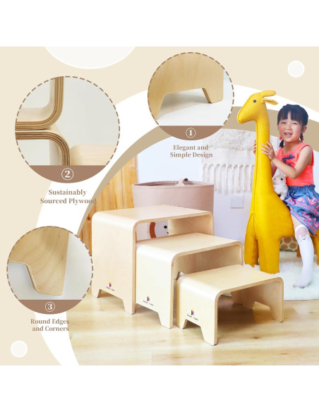 Juego de Taburetes Apilables Damoch 3 en 1 para Niños - Madera Ecológica