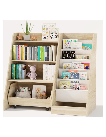 Estantería Infantil COZPAW 4 Niveles con Cajón y Bolsillos de Tela