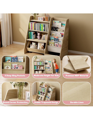 Estantería Infantil COZPAW 4 Niveles con Cajón y Bolsillos de Tela