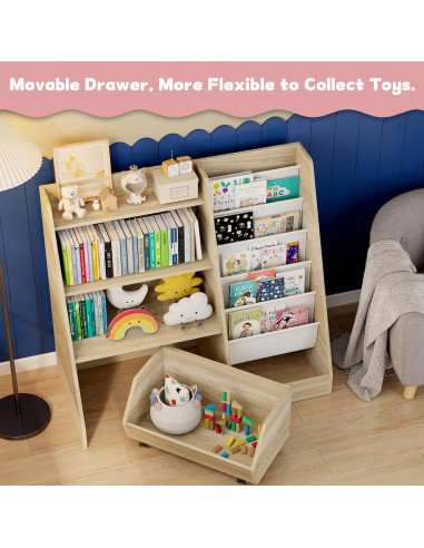 Estantería Infantil COZPAW 4 Niveles con Cajón y Bolsillos de Tela