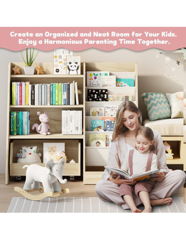 Estantería Infantil COZPAW 4 Niveles con Cajón y Bolsillos de Tela