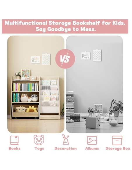 Estantería Infantil COZPAW 4 Niveles con Cajón y Bolsillos de Tela