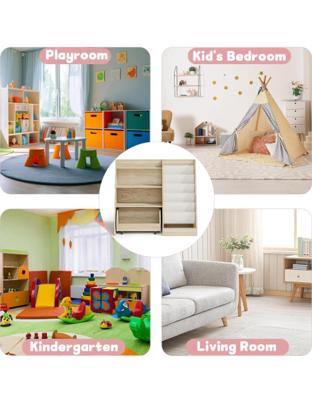 Estantería Infantil COZPAW 4 Niveles con Cajón y Bolsillos de Tela