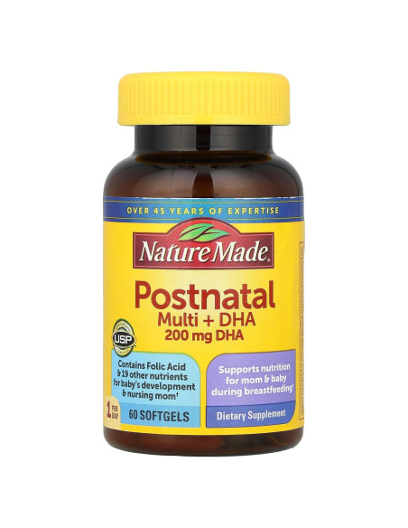 Multivitamínico Postnatal Nature Made + DHA 200 mg, 60 Gelatinas