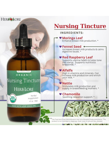 Tintura Orgánica Herb Lore para Lactancia - Aumento de Leche 118 ml