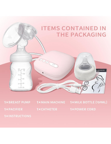 Extractor de Leche Eléctrico Rabbitcozy Portátil Rosa 2 Modos 9 Niveles