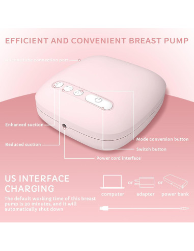 Extractor de Leche Eléctrico Rabbitcozy Portátil Rosa 2 Modos 9 Niveles