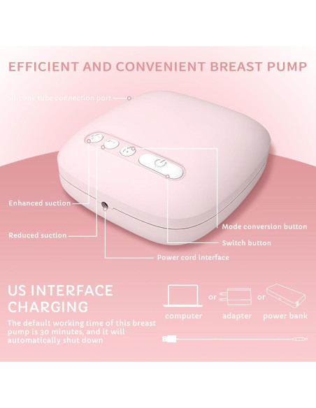 Extractor de Leche Eléctrico Rabbitcozy Portátil Rosa 2 Modos 9 Niveles
