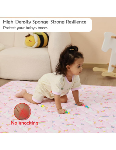 Alfombra de Juego Viviland 127x127 cm Antideslizante Unicornio Rosa