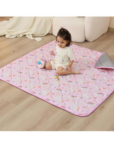 Alfombra de Juego Viviland 127x127 cm Antideslizante Unicornio Rosa