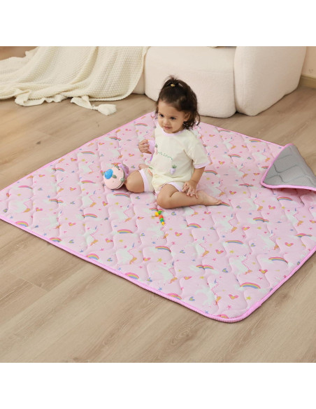 Alfombra de Juego Viviland 127x127 cm Antideslizante Unicornio Rosa