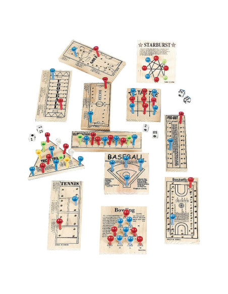 Paquete de Juegos de Tablero de Clavos de Madera Fun Express - 12 Juegos Clásicos