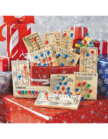 Paquete de Juegos de Tablero de Clavos de Madera Fun Express - 12 Juegos Clásicos
