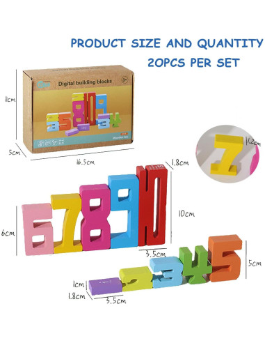 20 Bloques de Construcción de Números de Madera JoyfulPieces
