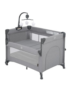 Cuna de Juego 2-en-1 Qutanix Gris Plegable con Móvil Musical