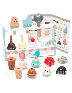 Juego de mostrador de helados de madera UMU - 21 piezas educativas