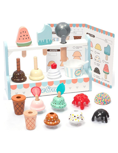 Juego de mostrador de helados de madera UMU - 21 piezas educativas