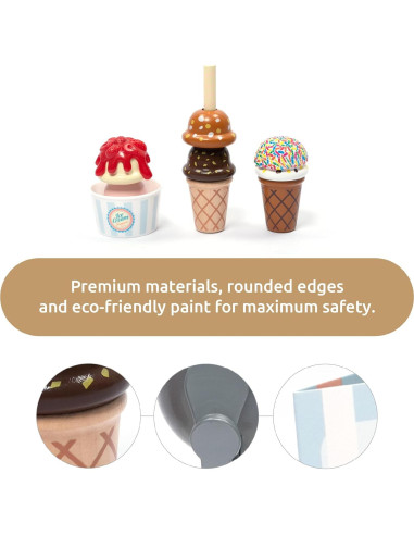Juego de mostrador de helados de madera UMU - 21 piezas educativas