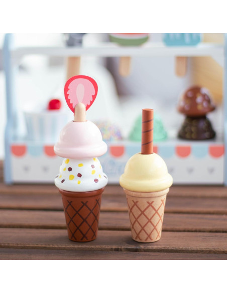 Juego de mostrador de helados de madera UMU - 21 piezas educativas