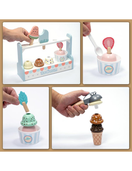 Juego de mostrador de helados de madera UMU - 21 piezas educativas