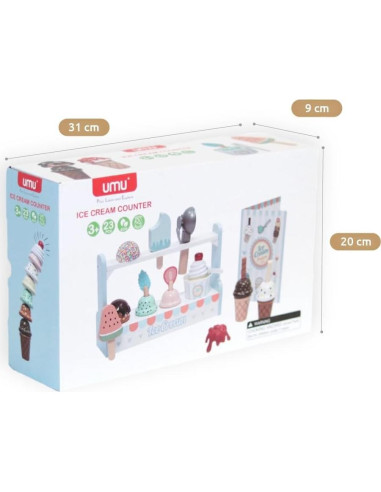 Juego de mostrador de helados de madera UMU - 21 piezas educativas