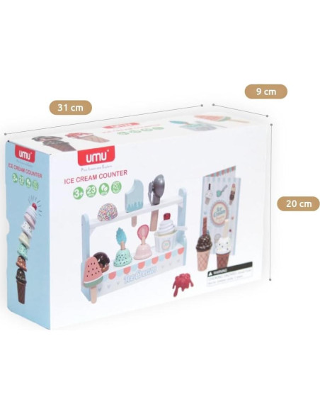 Juego de mostrador de helados de madera UMU - 21 piezas educativas