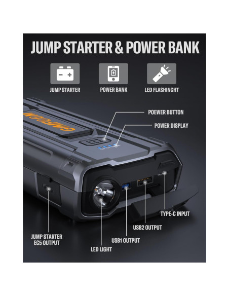 Arrancador de Batería GIMFOOM S2000 2000A 12V con Luz LED