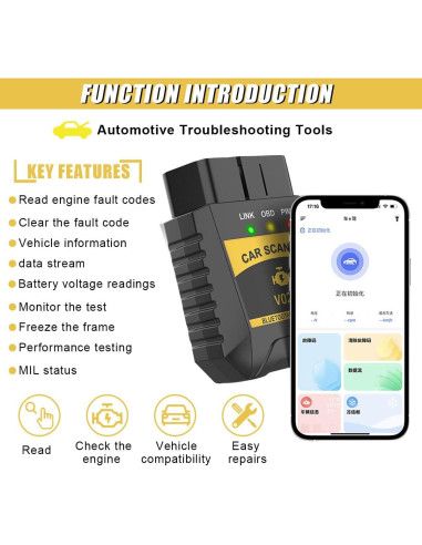 Lector de Escáner OBD2 ZIMISI Inalámbrico Bluetooth para Coche