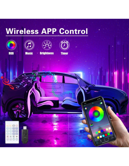 Luces Interiores de Acrílico QVEVDACAR 10 en 1 USB Multicolor