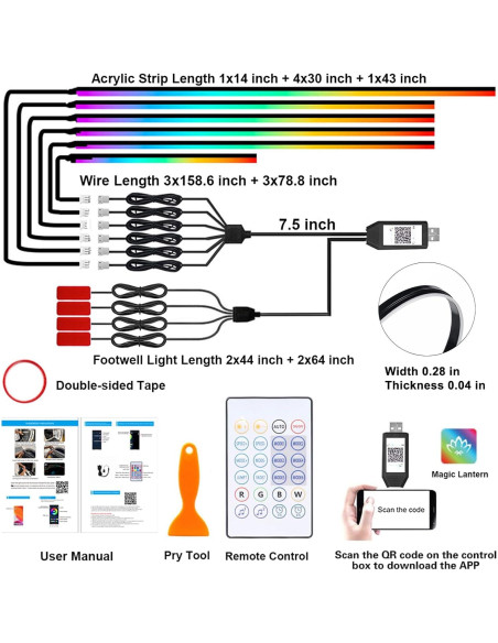 Luces Interiores de Acrílico QVEVDACAR 10 en 1 USB Multicolor