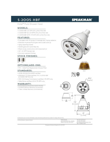 Cabezal de Ducha Filtrado Speakman S-2005-HBFBNE2 Níquel Cepillado 2.0 GPM