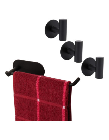 Juego de Accesorios de Baño TocTen con Barra y Ganchos Negro Mate