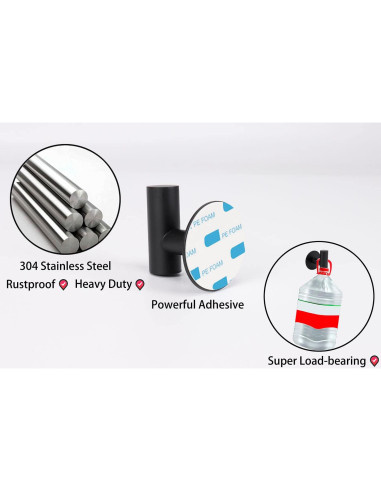 Juego de Accesorios de Baño TocTen con Barra y Ganchos Negro Mate