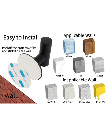 Juego de Accesorios de Baño TocTen con Barra y Ganchos Negro Mate