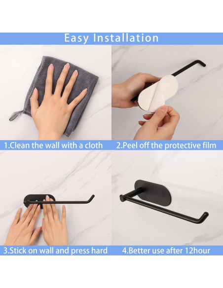 Juego de Accesorios de Baño TocTen con Barra y Ganchos Negro Mate