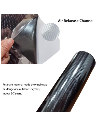 Vinilo de fibra de carbono USSDE 6D negro brillante 30.48x304.8cm