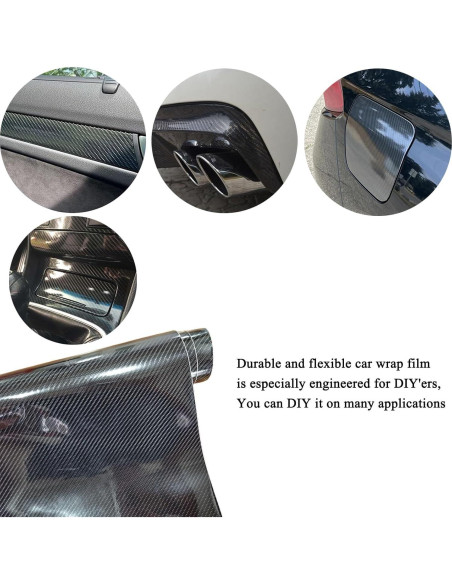 Vinilo de fibra de carbono USSDE 6D negro brillante 30.48x304.8cm