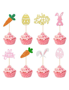 24 Adornos para Cupcakes de Pascua JNYLYFC - Conejo y Huevo