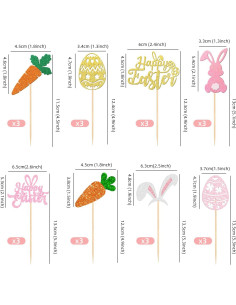 24 Adornos para Cupcakes de Pascua JNYLYFC - Conejo y Huevo 2