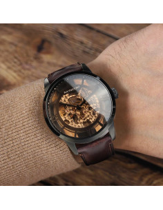 Reloj Automático Hombre FORSINING Esfera Esqueleto Cuero Marrón 2